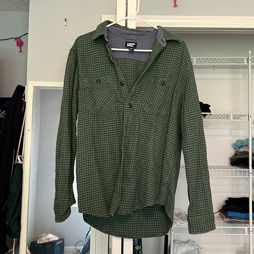 mens M Lands End Button Down Flannel